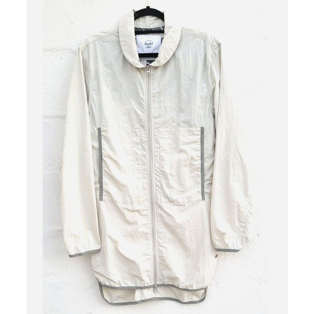 Herschel Jacket Womens Small Cream Zip Up Packable Windbreaker Raincoat Pockets